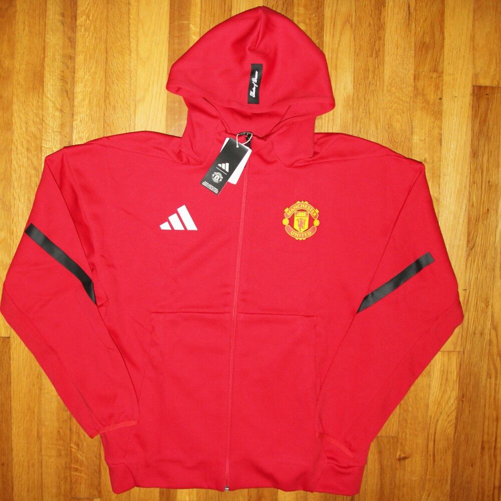 Adidas Manchester United Z.N.E. Anthem Hooded Soccer Jacket Mens M L Red